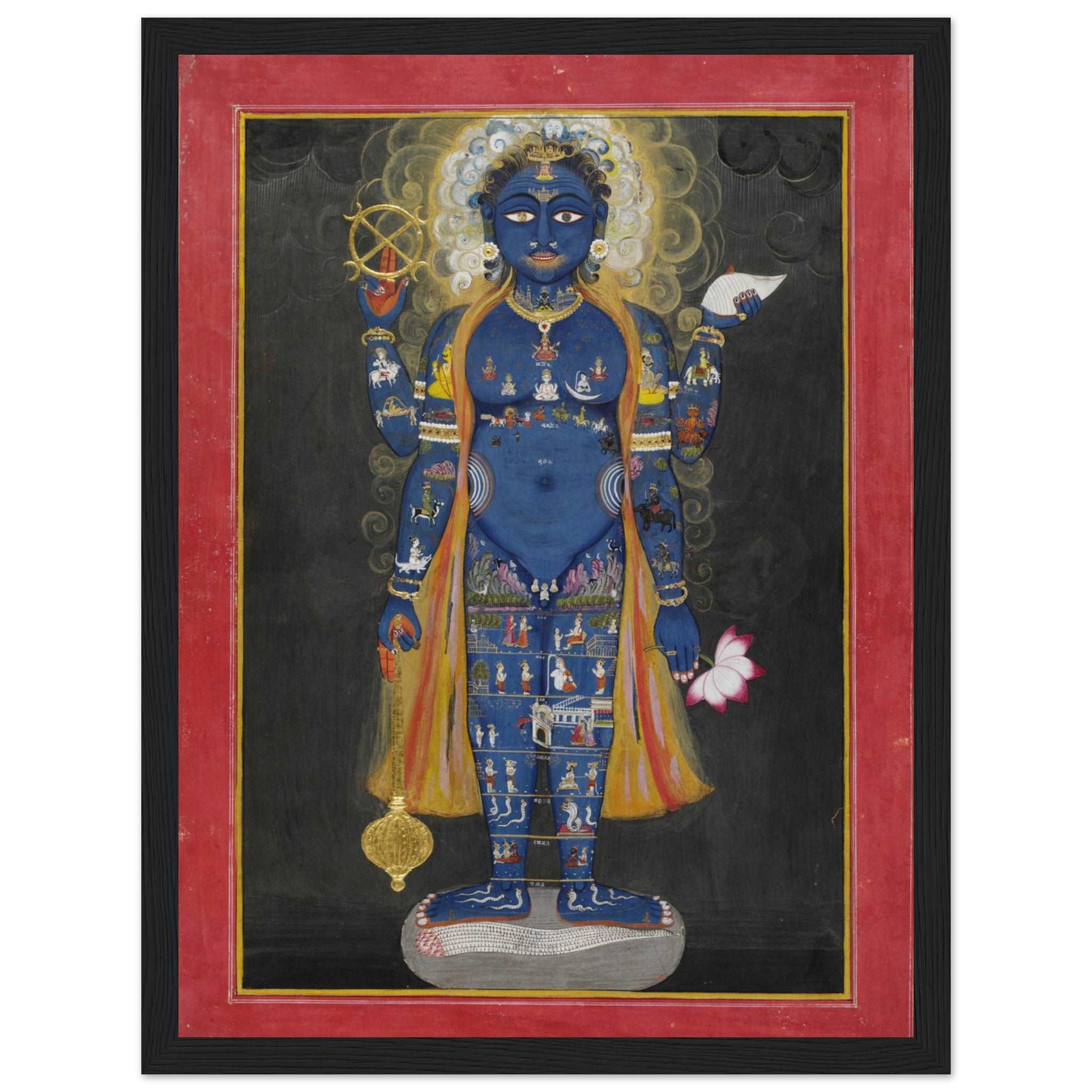Sacred Vishnu Vishvarupa poster featuring the Hindu God Vishnu’s divine universal form, symbolizing creation, preservation, and cosmic balance