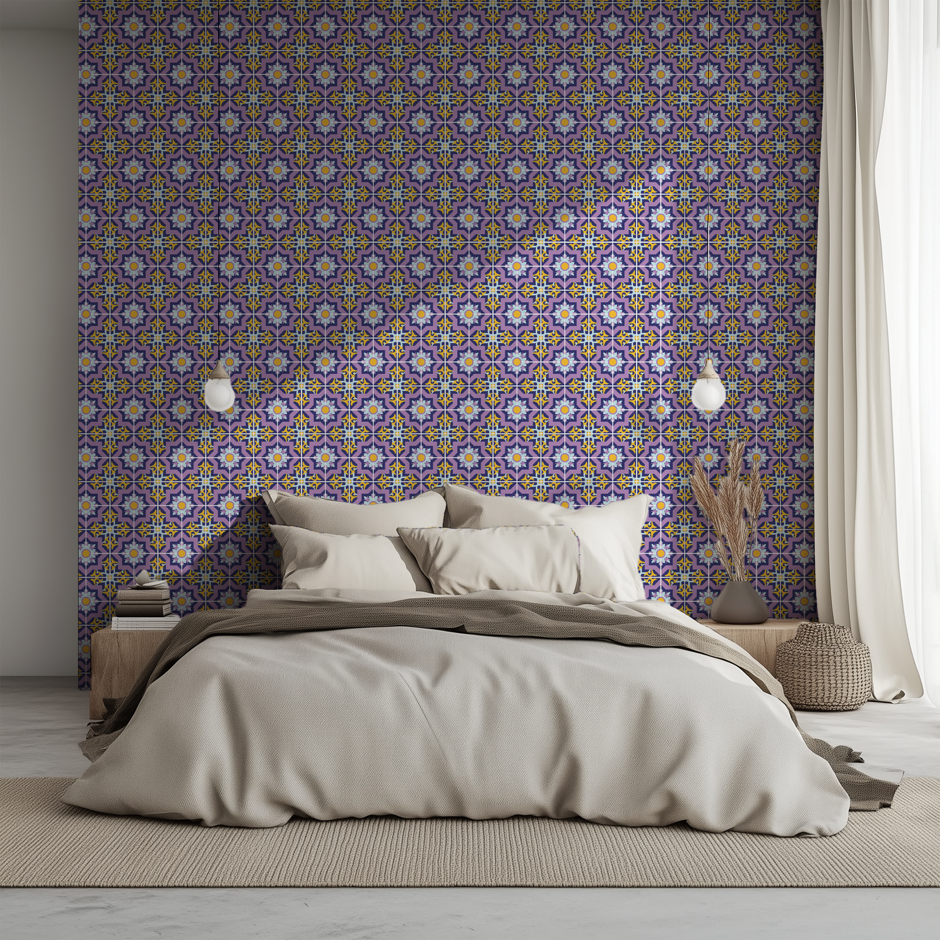 Royal Purple Moroccan Mosaic Tile Wallpaper