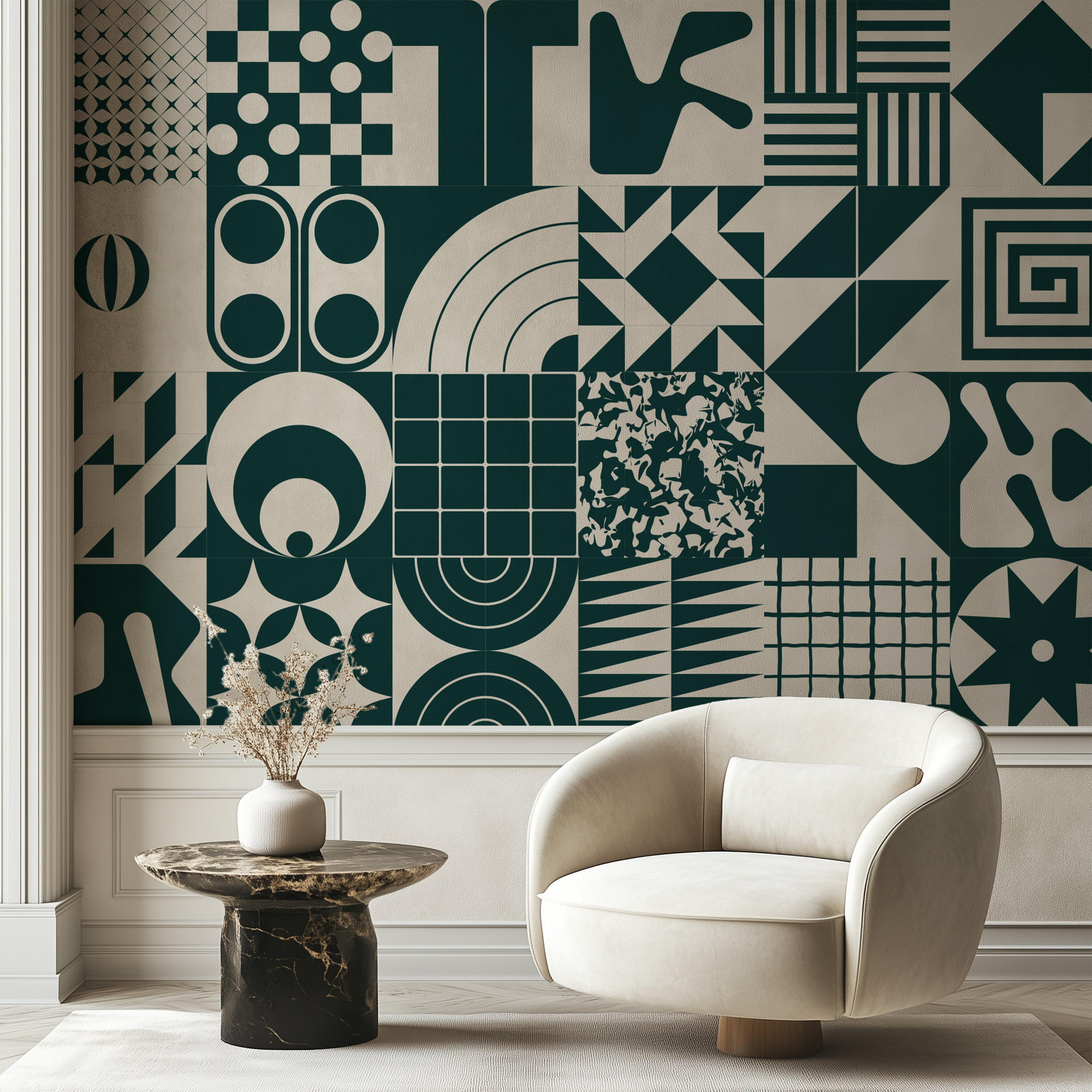 Modern Geometric Patchwork Wallpaper