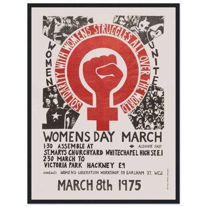 Womens liberation march poster from 1975 featuring bold feminist iconography and activism