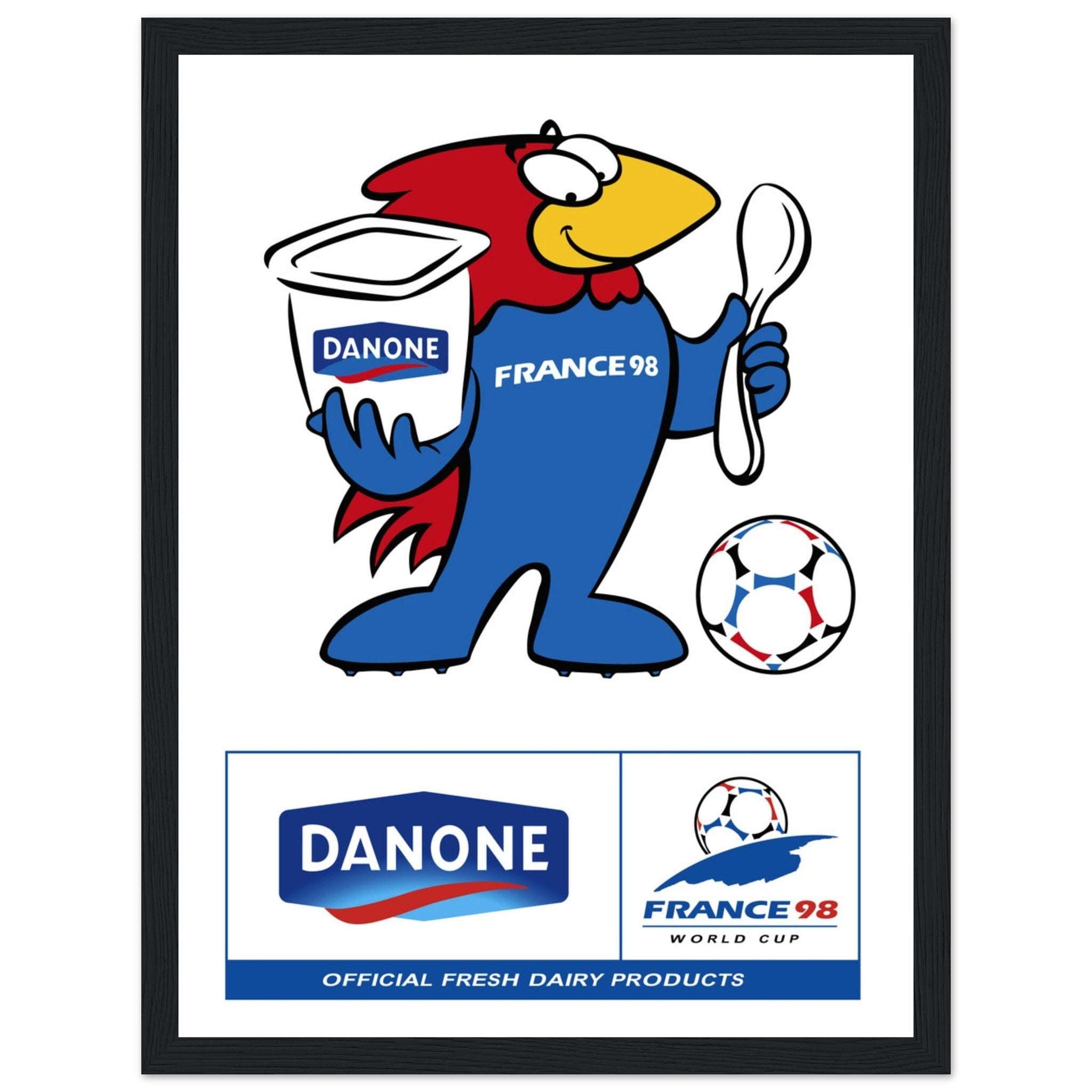 Relive the excitement of the 1998 FIFA World Cup with this Danone vintage France 98 poster. Featuring a retro soccer design, classic football aesthetics, and historic World Cup memorabilia, this poster is a must-have for soccer fans, collectors of vintage sports art, and lovers of international football history. Perfect for home decor, game rooms, and sports bars, this World Cup print captures the energy of one of football’s greatest tournaments. Order now and own a piece of soccer history!