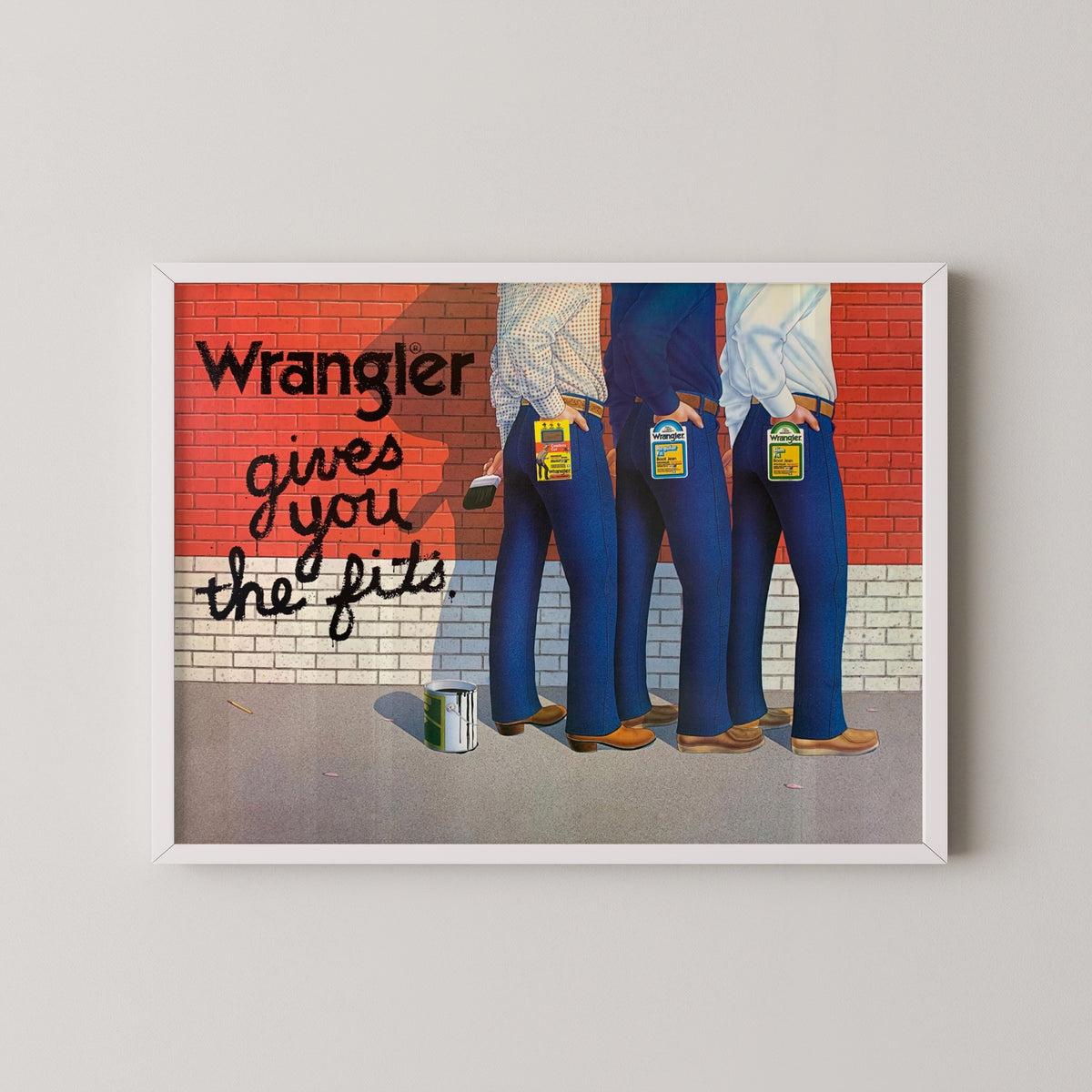 wrangler jeans vintage poster – white frame mockup