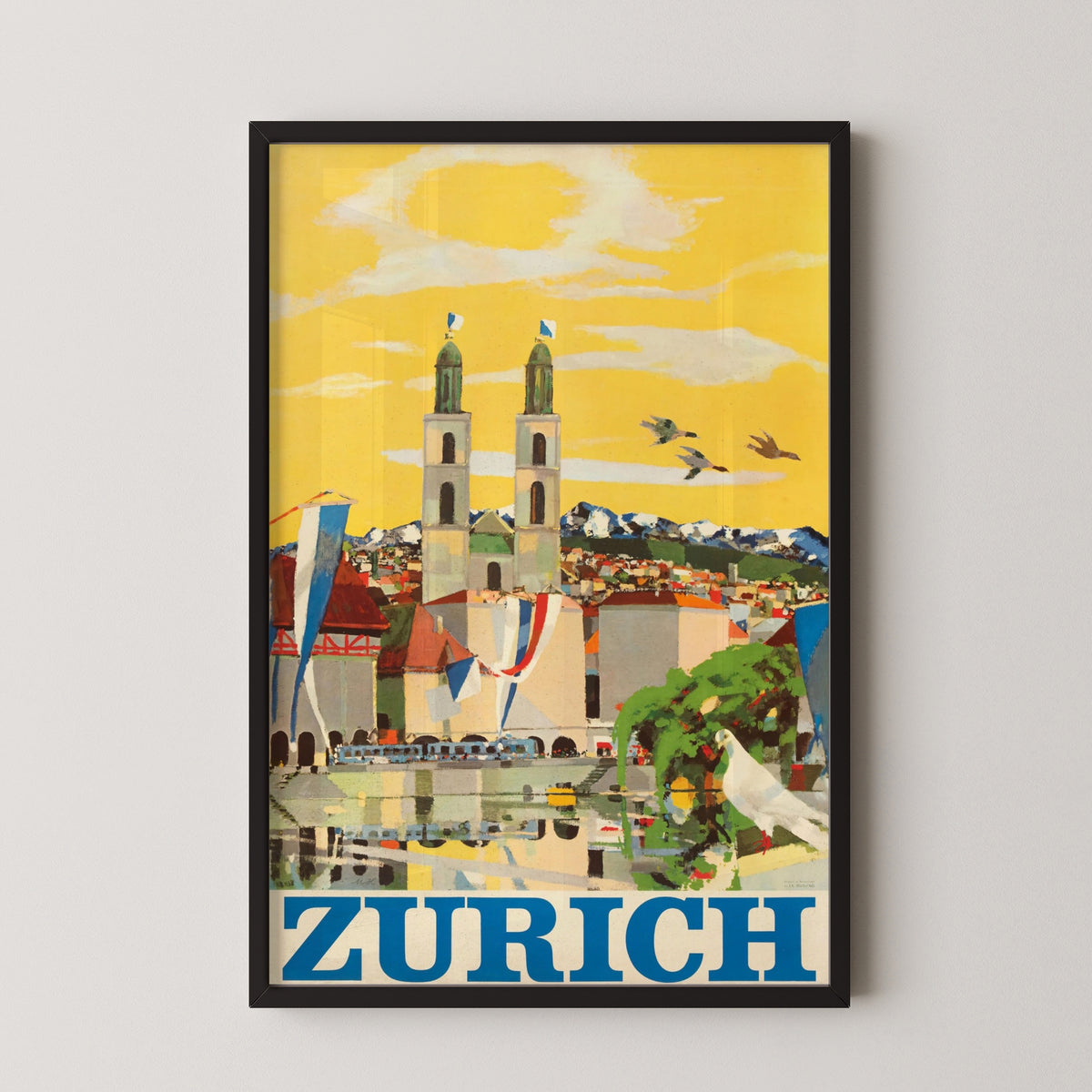 Vintage Zurich Travel Poster – Swiss City Art – black frame mockup