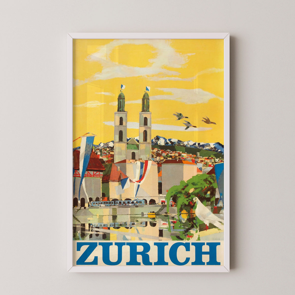 Vintage Zurich Travel Poster – Swiss City Art – white frame mockup