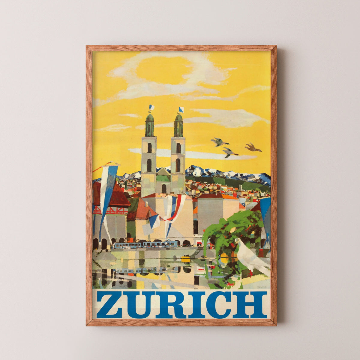 Vintage Zurich Travel Poster – Swiss City Art – wood frame mockup